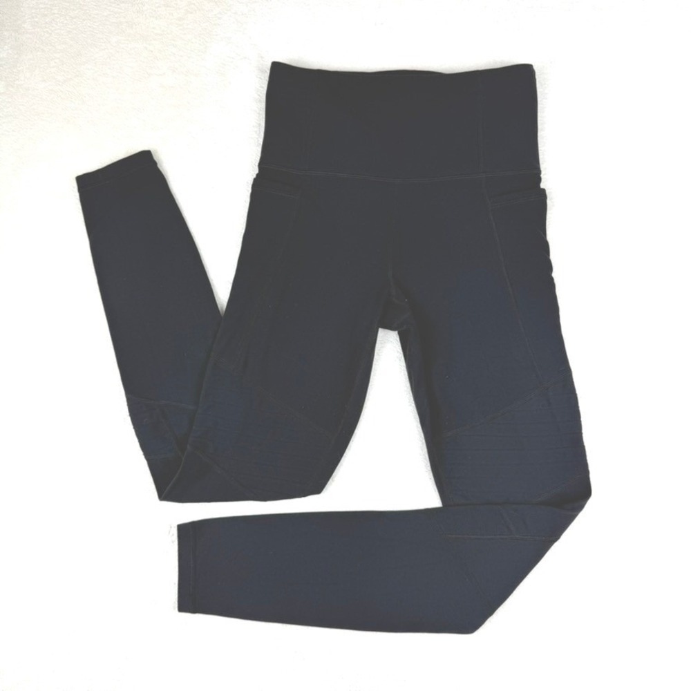 Athleta Womens XS Black Leggings High Rise Pocket Moto Panel Yoga Athletic Pants